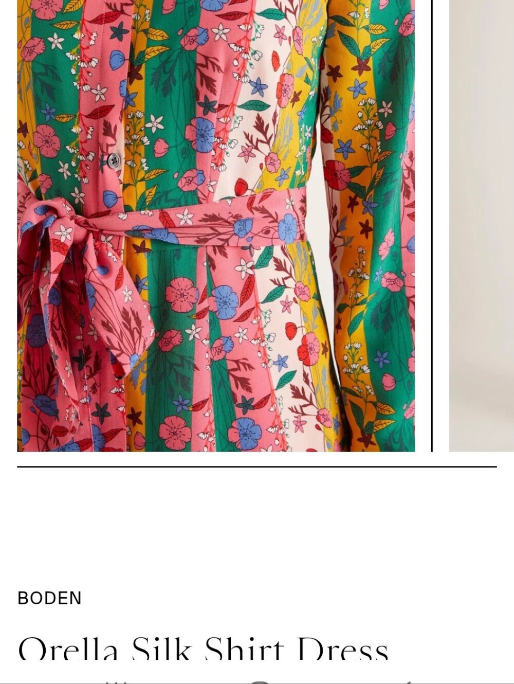 BODEN Orella 100% Silk Belted Shirt Dress - Bright Camelia Garden Charm - Picture 6 of 6